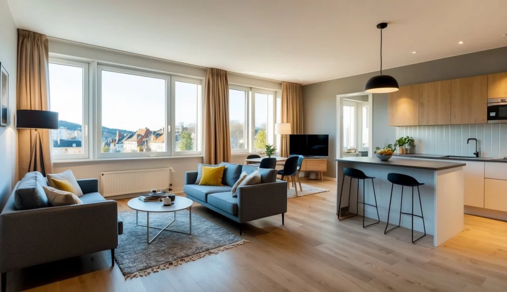Eine gemütliche Wohnung in Schenefeld mit hellen Fenstern, einem geräumigen Wohnzimmer und einer modernen Küche