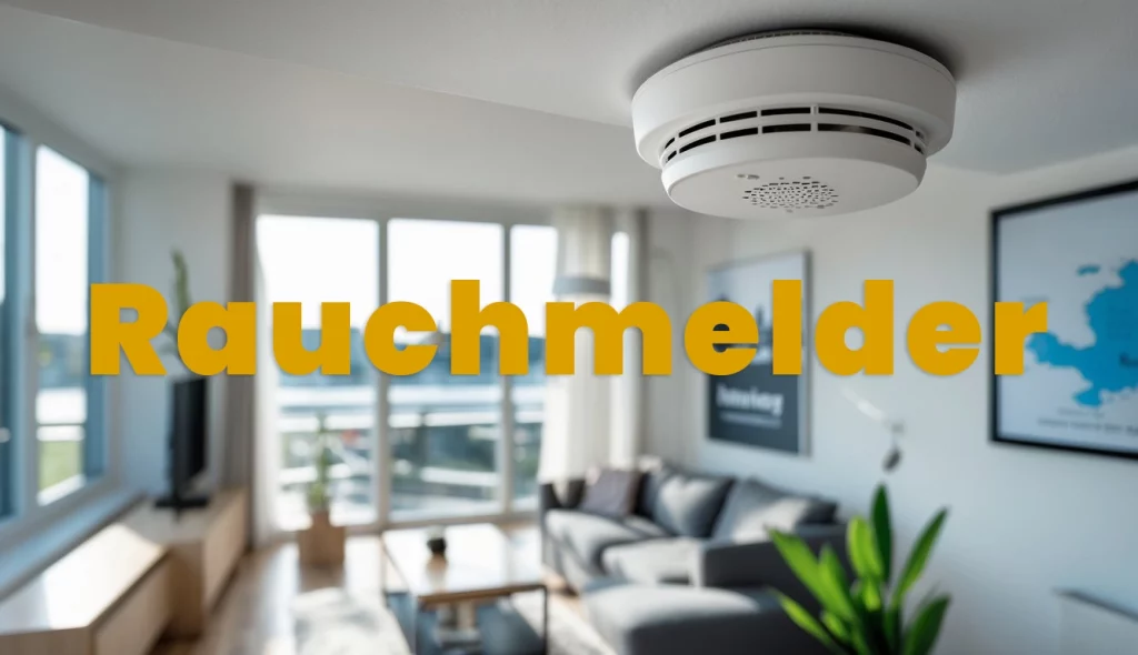 Rauchmelderpflicht in Hamburg. Ein moderner Wohnraum in Hamburg mit einem weißen Rauchmelder an der Decke.
